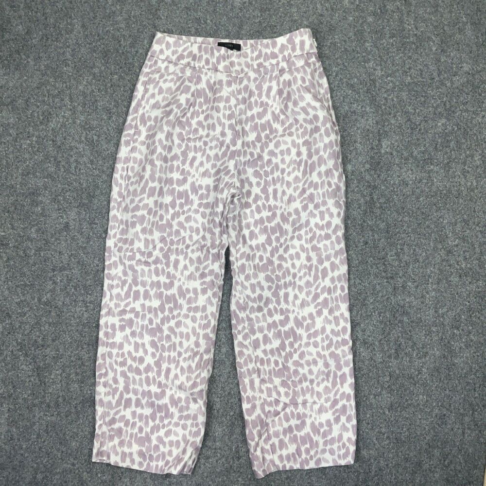J.Crew Pants Womens Size 0 Purple  Lilac Leopard  Taryn Capri Linen Blend